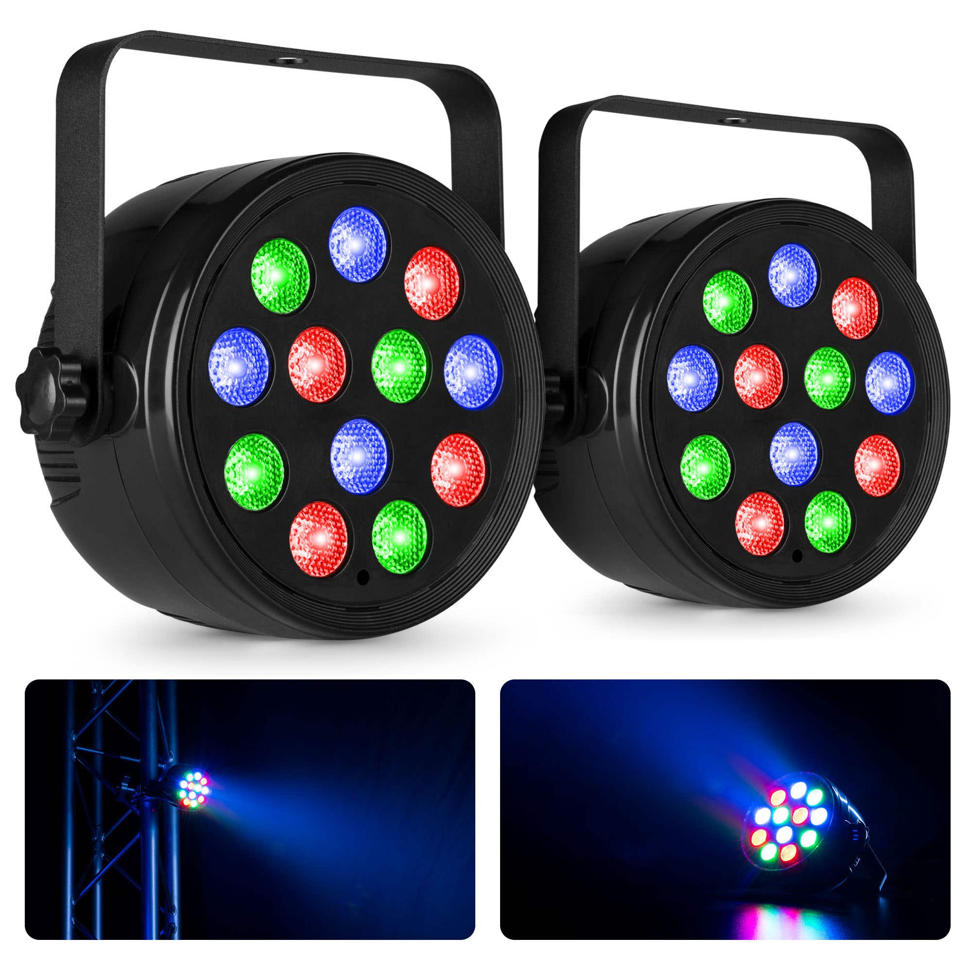 Fuzzix set van 2 PLF12 Party LED parren - 12x 2W LED’s - RGB - Met DMX - Inclusief afstandsbediening 