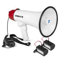 Vonyx MEG045 Megafoon set met 2x lithium-ion accu’s - 45W Megafoon met sirene en Bluetooth - Roodwit