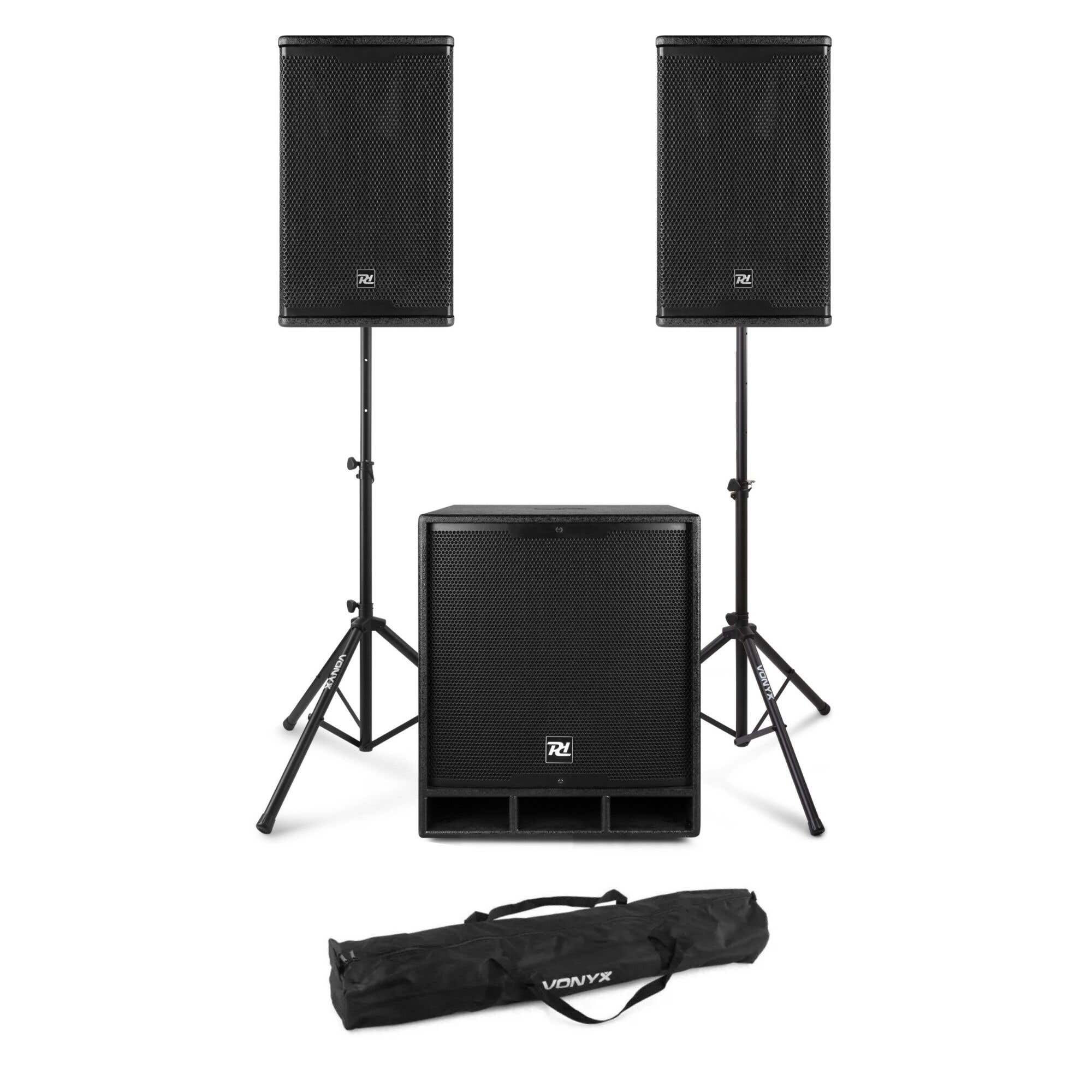 Power Dynamics Combo1800 set met statieven - 2.1 actieve speaker set met Bluetooth - 1800W
