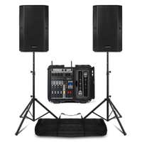 Vonyx Volledig PA systeem met 12 inch speakers, mixer en draadloze microfoons - Inclusief statieven