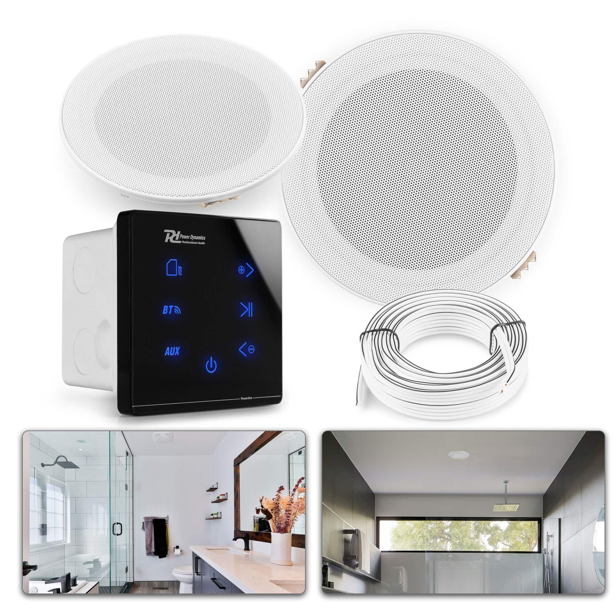 Power Dynamics A50 badkamerspeaker set - Bluetooth speaker voor badkamer - 5 Inch - 80W - Zwart