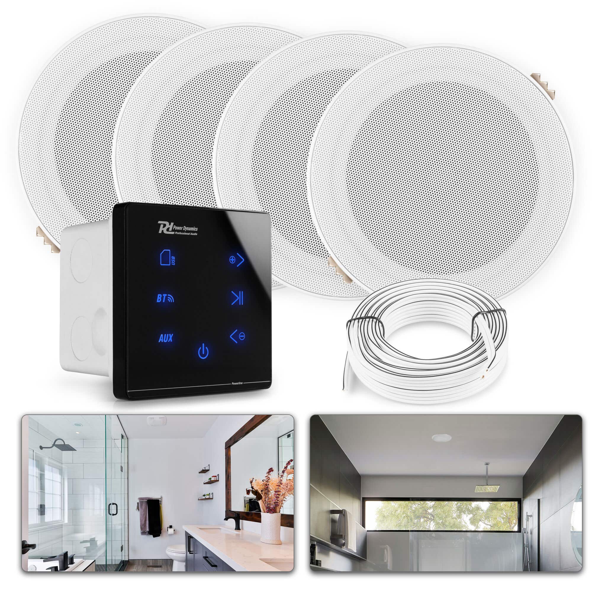 Power Dynamics A100 badkamerspeaker set - Bluetooth speaker voor badkamer - 5 Inch - 160W - Zwart