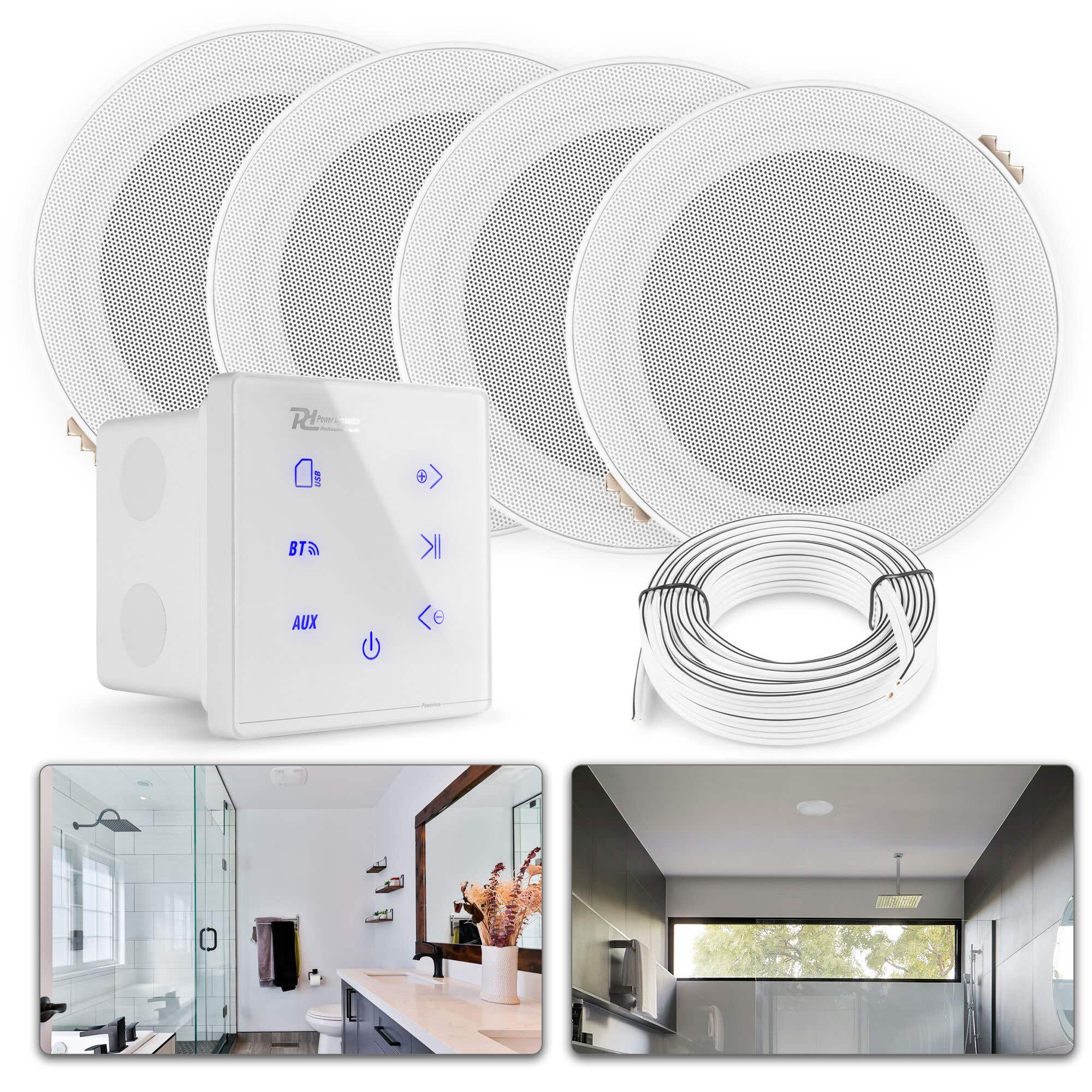 Power Dynamics A100 badkamerspeaker set - Bluetooth speaker voor badkamer - 5 Inch - 160W - Wit