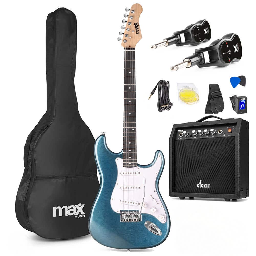 MAX GigKit draadloze elektrische gitaar set - Met zender en ontvanger - Complete starterset - 4/4 - Petrol
