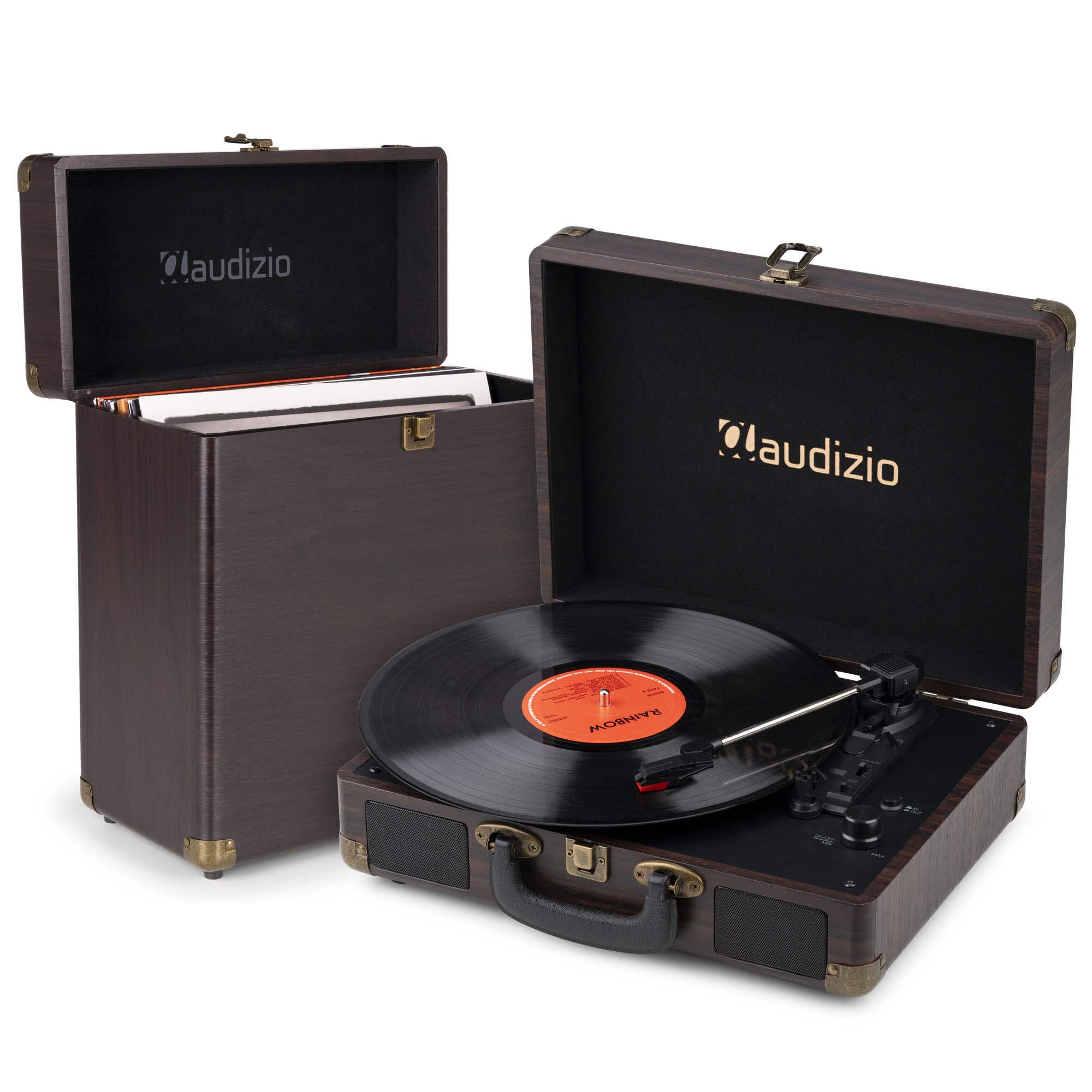 Audizio RP116DW platenspeler met platenkoffer - LP speler met speakers - Bluetooth in/out - Bruin