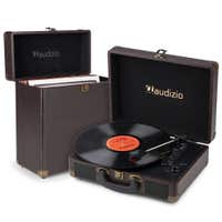 Audizio RP116DW platenspeler met platenkoffer - LP speler met speakers - Bluetooth in/out - Bruin