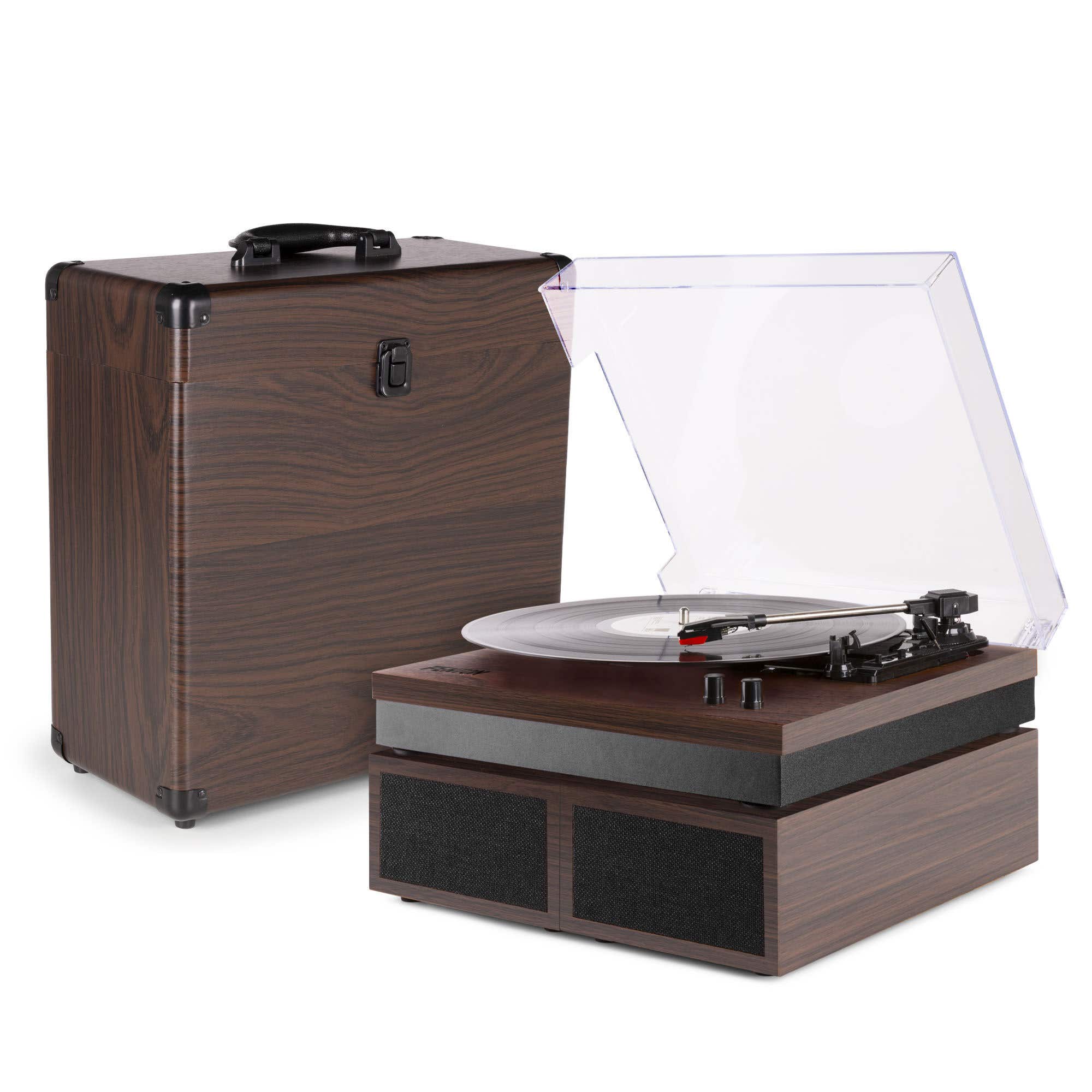 Fenton RP165D platenspeler set met platenkoffer - Met speakers en Bluetooth - Donkerbruin (hout)