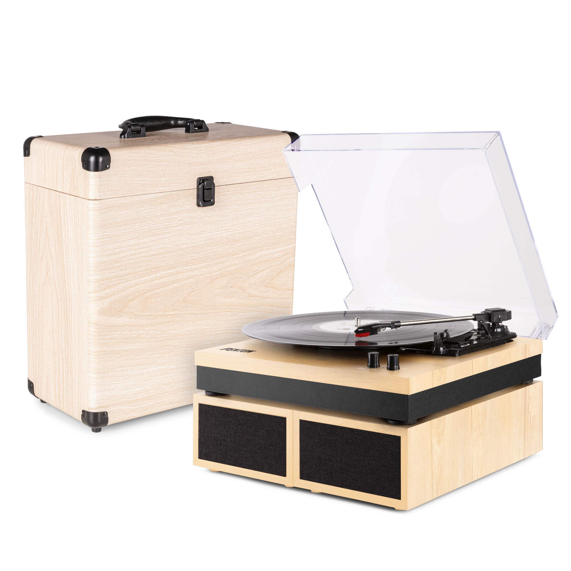 Fenton RP165L platenspeler met platenkoffer - LP speler met speakers en Bluetooth - Hout (Lightwood)