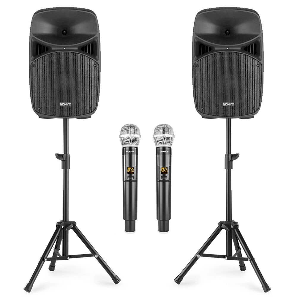 Vonyx karaoke speaker set met statieven en 2 draadloze microfoons - 1000W - Bluetooth