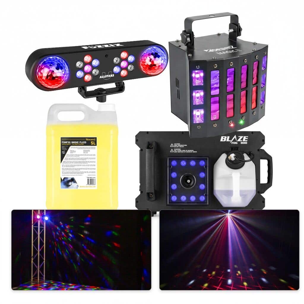 BeamZ mancave partylights - Complete lichtset met discolampen en rookmachine - RGBW LED’s