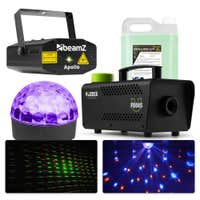 BeamZ licht en laser disco set - Met Jelly Ball, laser en rookmachine met 2 liter rookvloeistof