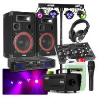 MAX Complete 500W DJ Disco set met geluidsboxen, lichteffecten en rookmachine met 2L vloeistof