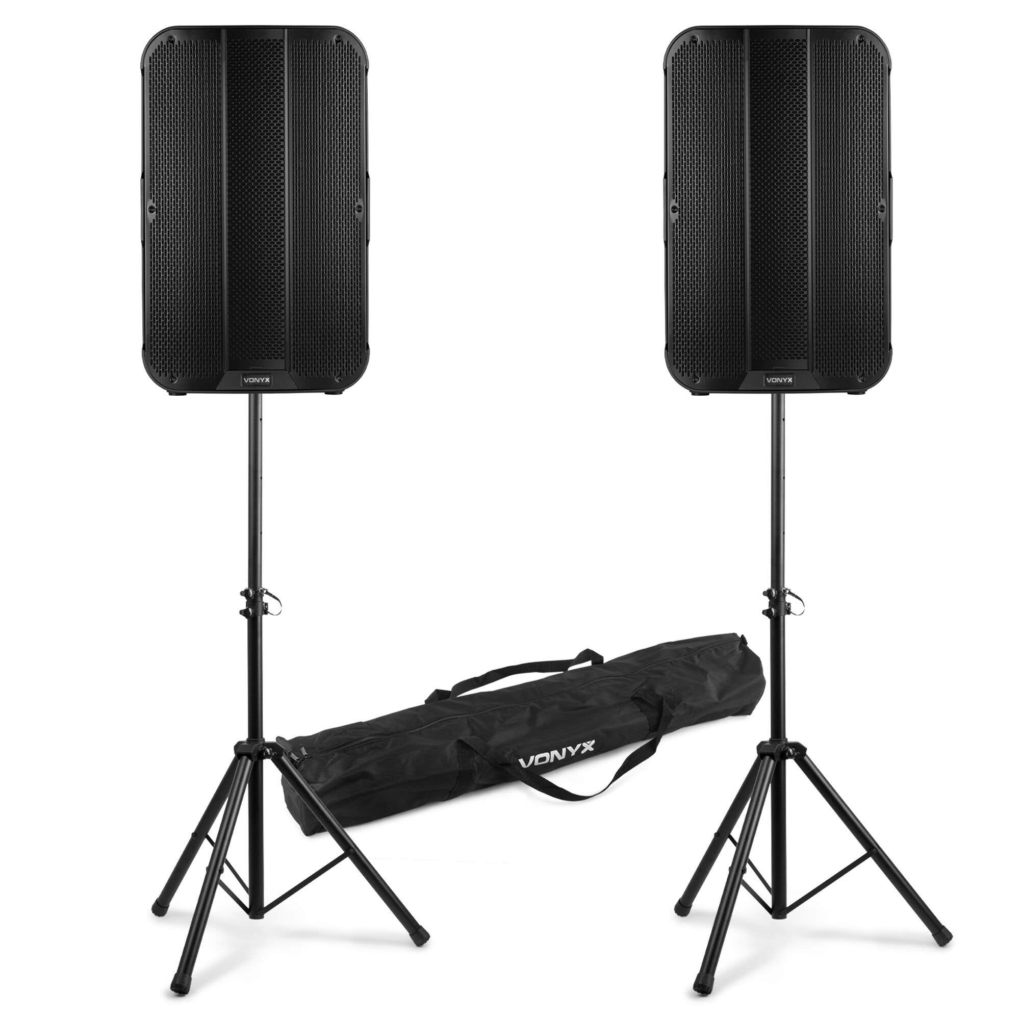 Vonyx VD715A actieve speakerset met Bluetooth, draadloze Stereo Pairing, statieven - 15 inch - 1800W