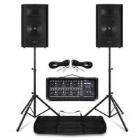 Vonyx PA system - Complete geluidsinstallatie met PA speakers, 8 kanaals mixer en statieven - 800W