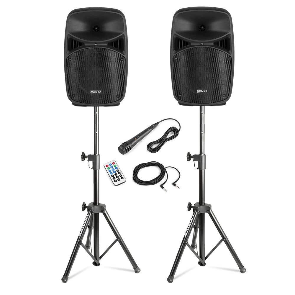 Vonyx PA system - Actieve DJ speakers met Bluetooth en standaards - Met microfoon - 8 Inch - 400W