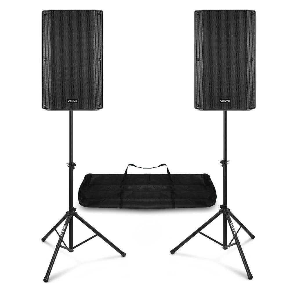 Vonyx DJ speaker set - 12 Inch actieve speakerset met statieven - Bluetooth - 800W