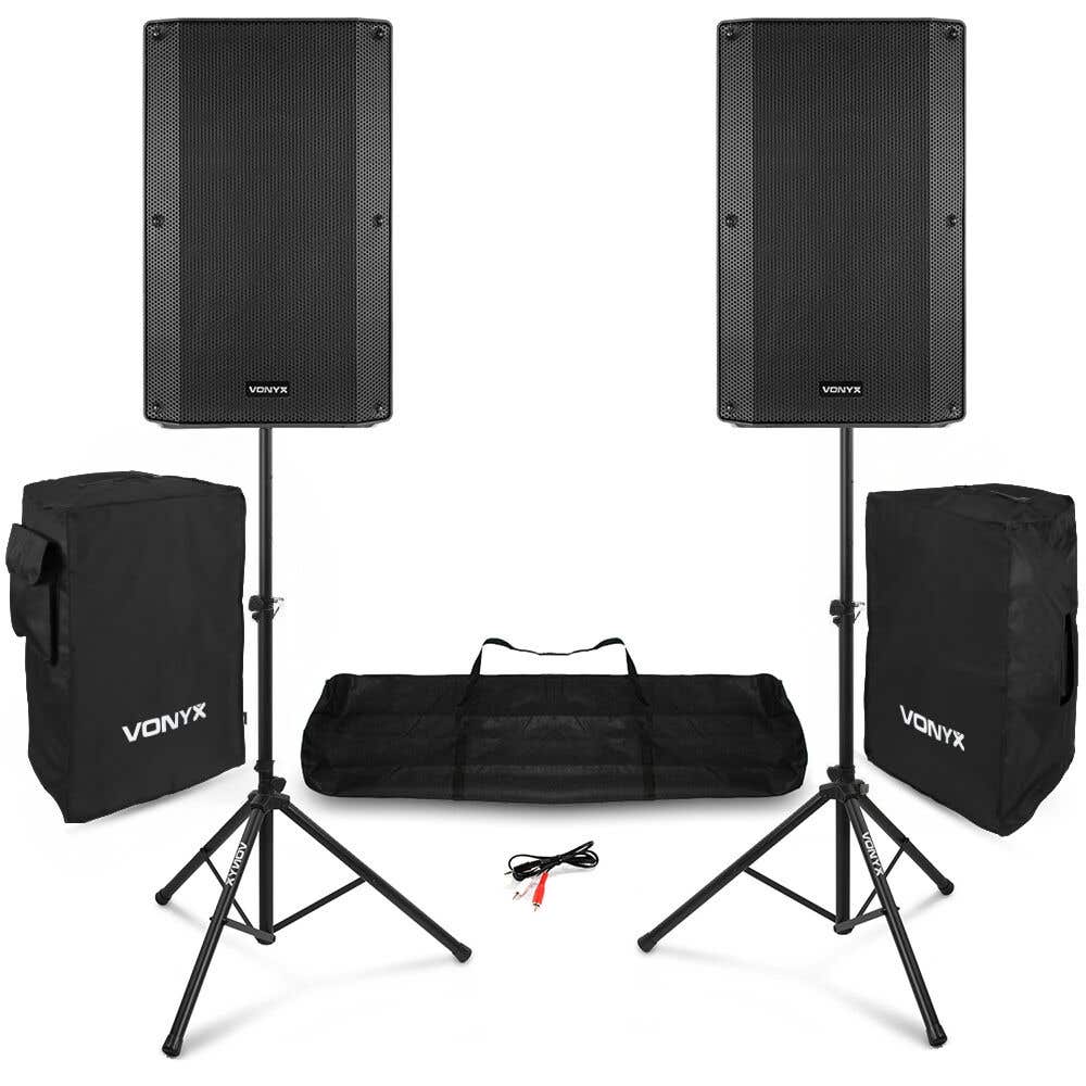 Vonyx VSA15 PA System - Actieve speakers met Bluetooth - Inclusief statieven en hoezen - 15 inch