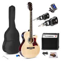 MAX Showkit draadloze elektrische akoestische gitaarset 4/4 - Met zender, ontvanger en toebehoren - Hout