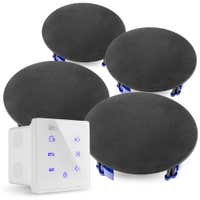 Power Dynamics Powerline A100W Set met witte inbouw versterker en 4 zwarte plafondspeakers