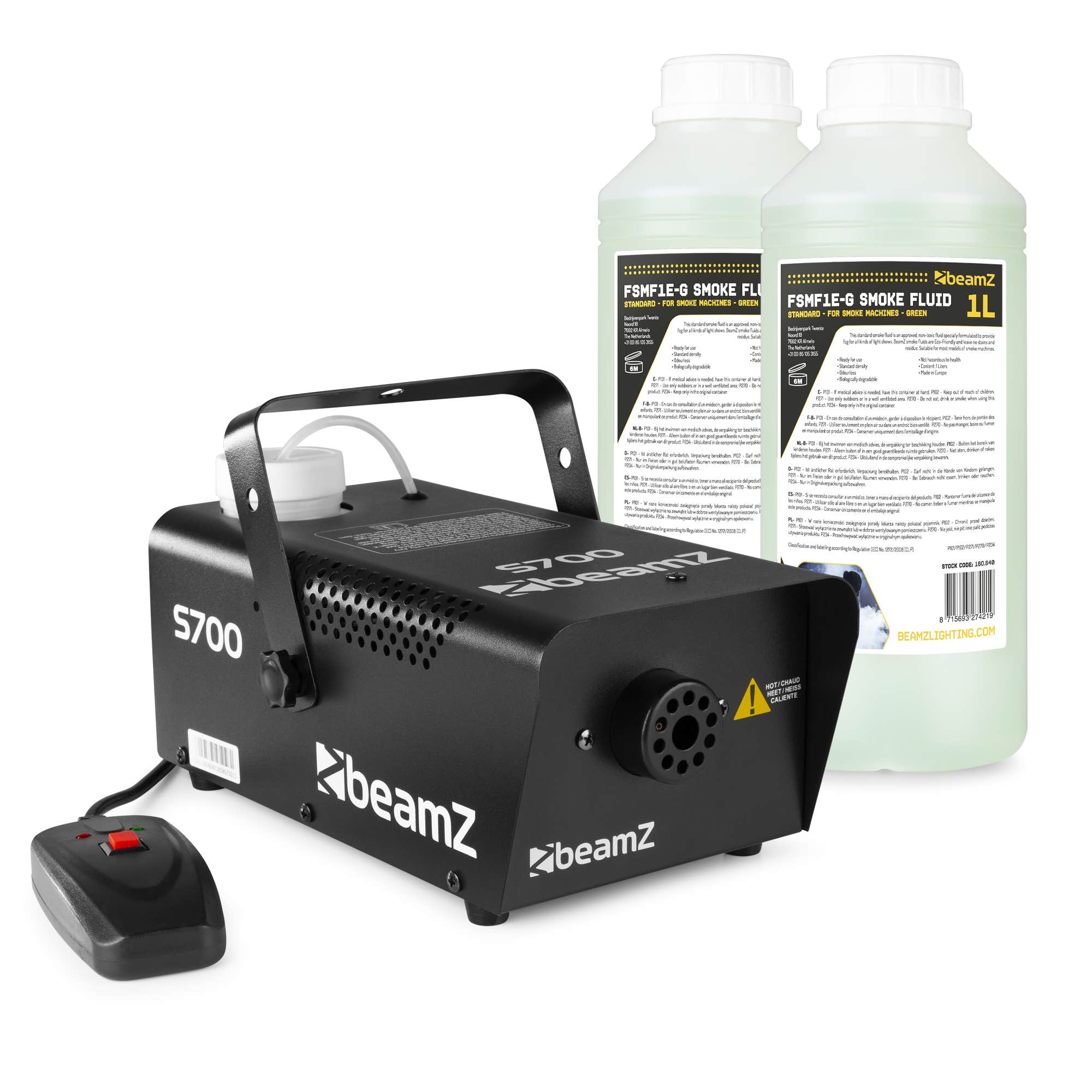 BeamZ S700 rookmachine set met 2 liter rookvloeistof - Inclusief afstandsbediening - 700W