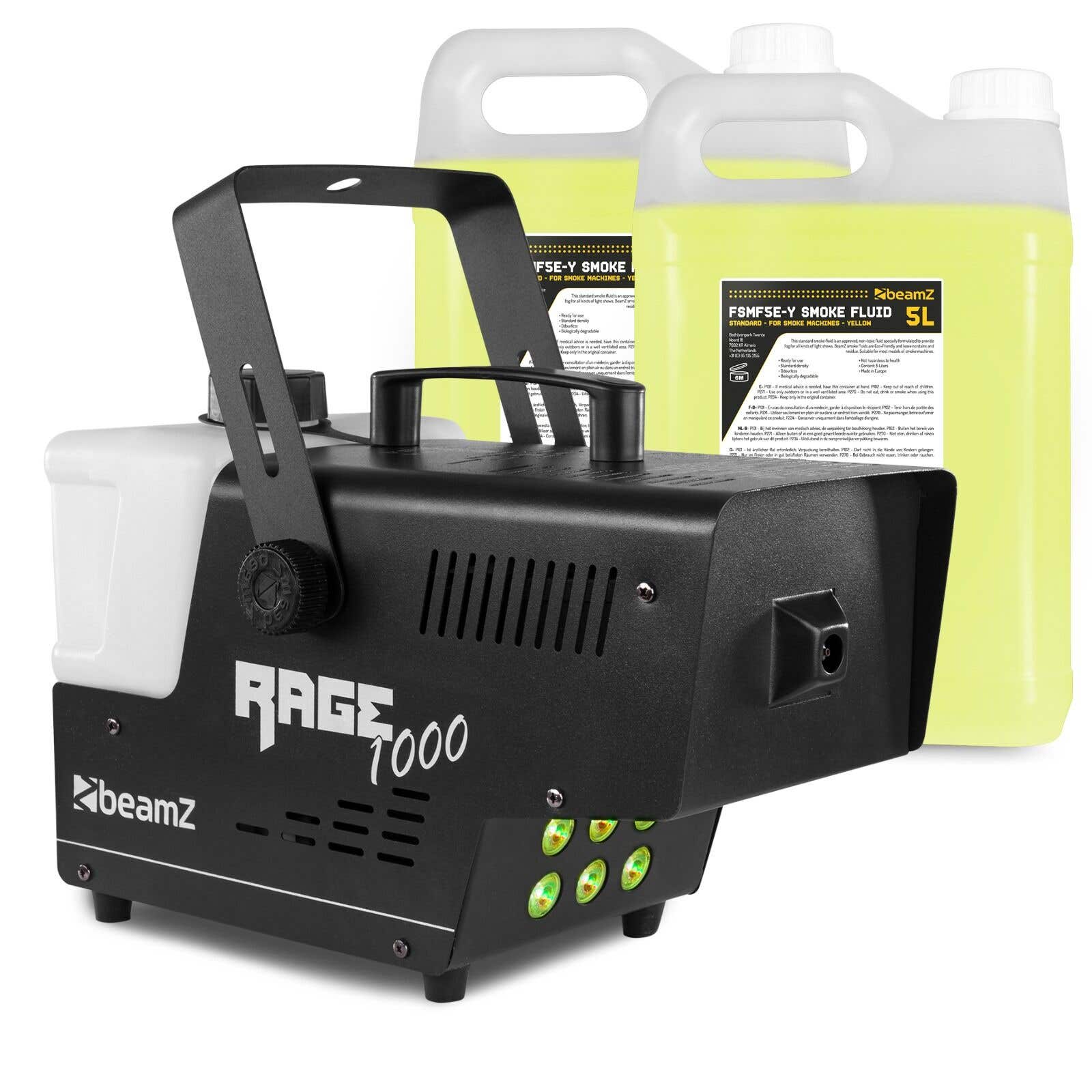 BeamZ RAGE1000LED rookmachine - Met 6x 9W RGB LED’s - Inclusief 10 liter rookvloeistof - 1000W