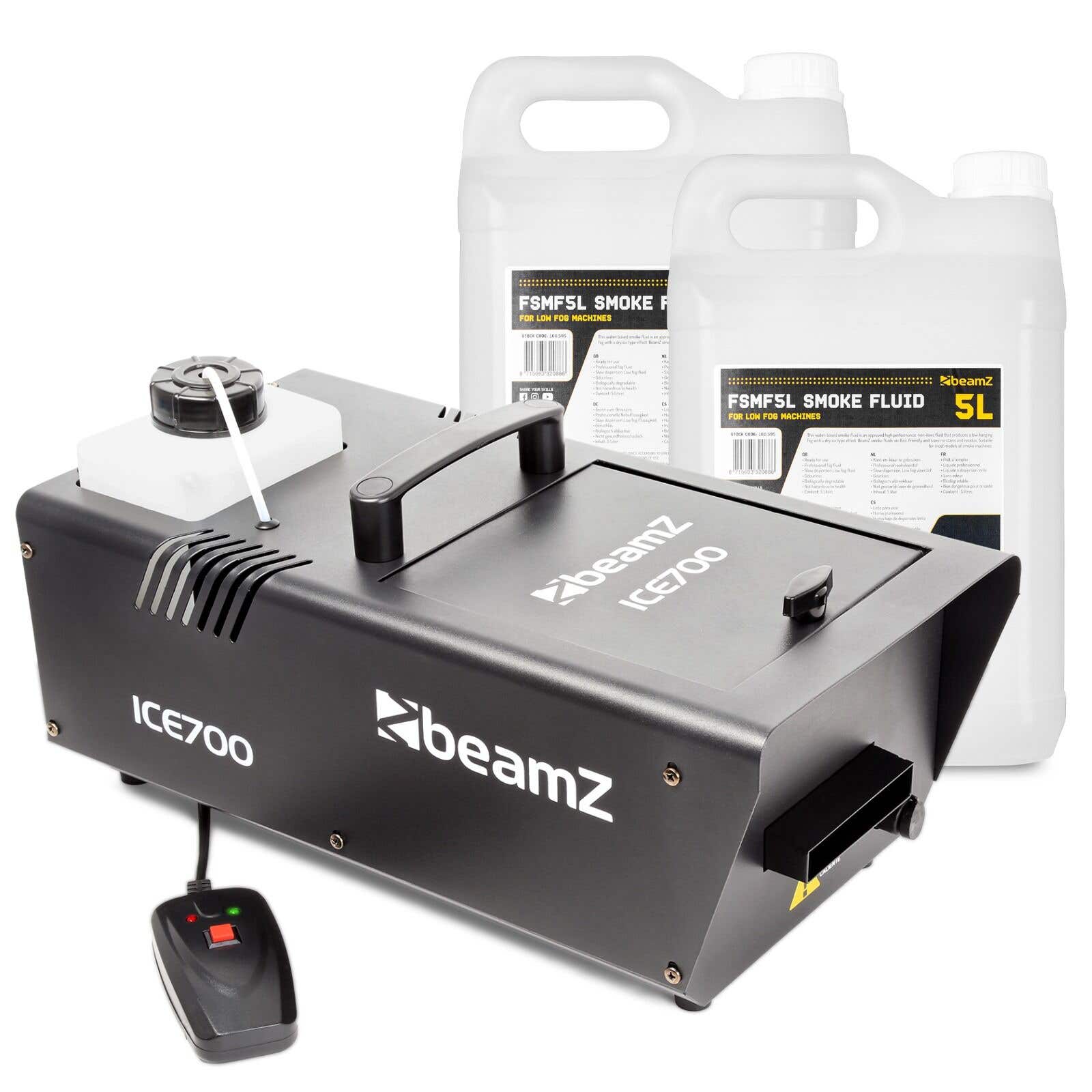 BeamZ ICE700 rookmachine met 10 liter low lof rookvloeistof - Voor laaghangende rook - 900W