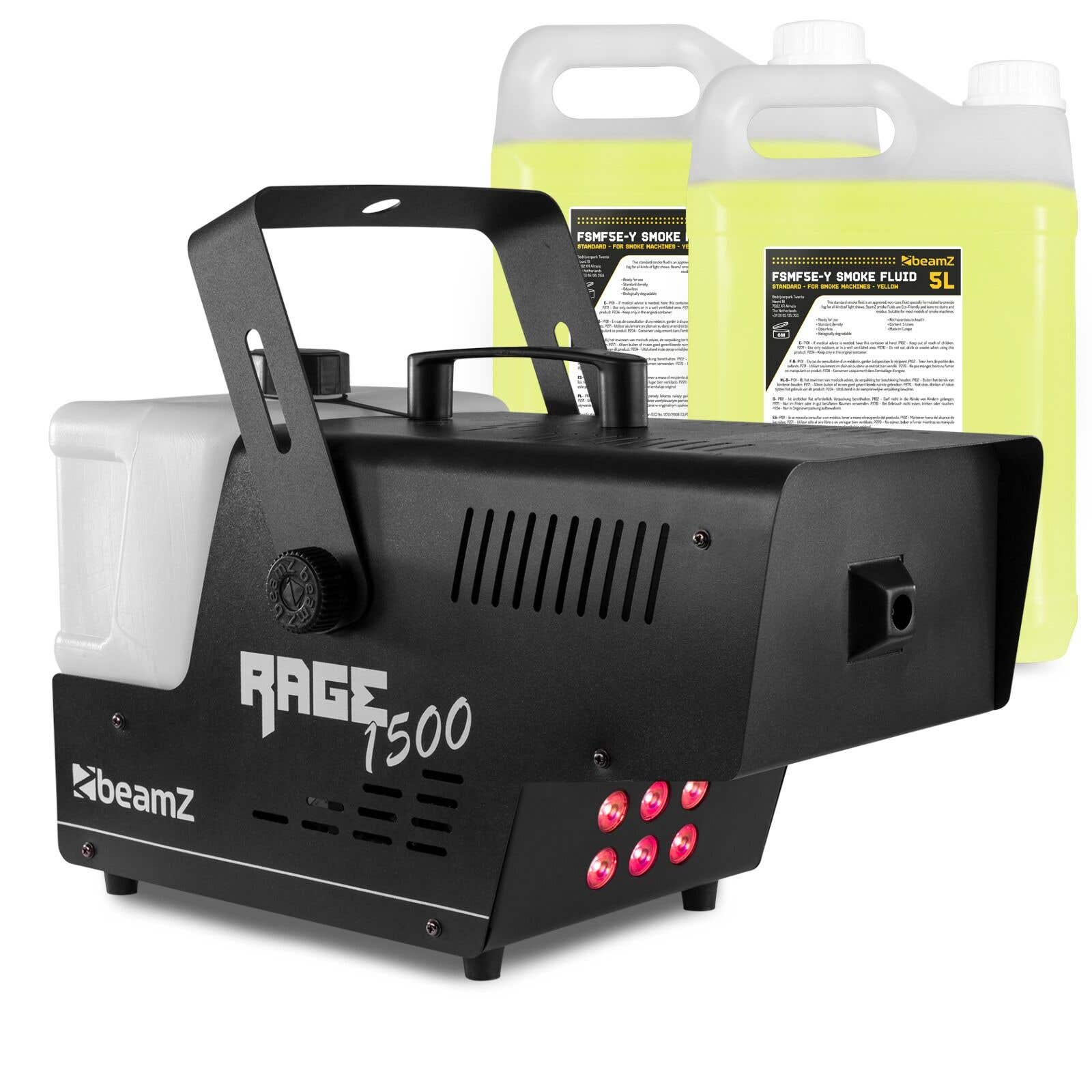 BeamZ RAGE1500LED rookmachine - Met 6x 9W RGB LED’s - Inclusief 10 liter rookvloeistof - 1500W