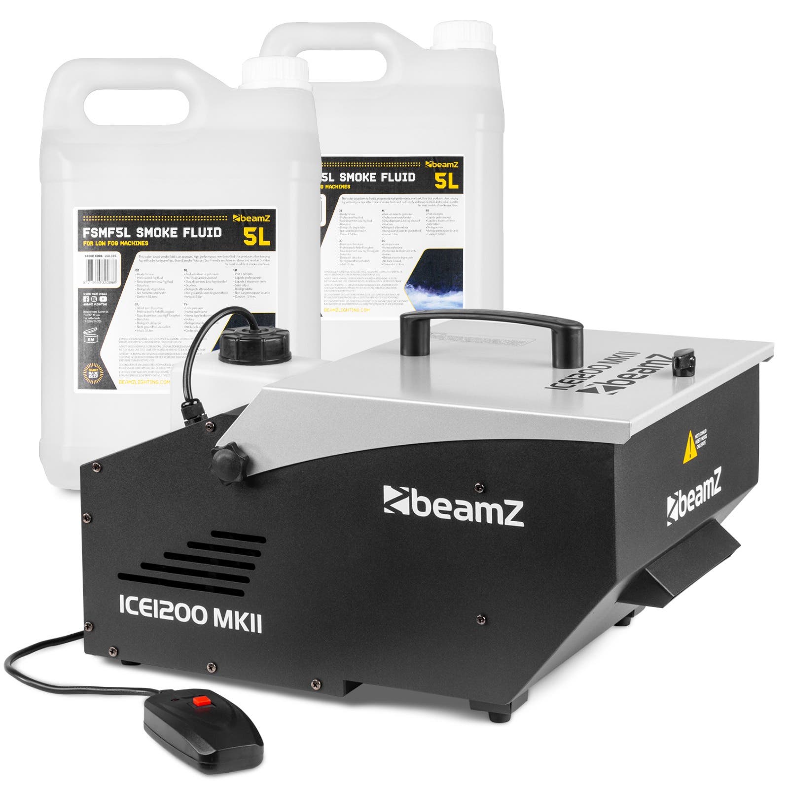 BeamZ ICE1200 MKII low fog rookmachine - Met 10 liter low fog rookvloeistof en afstandsbediening