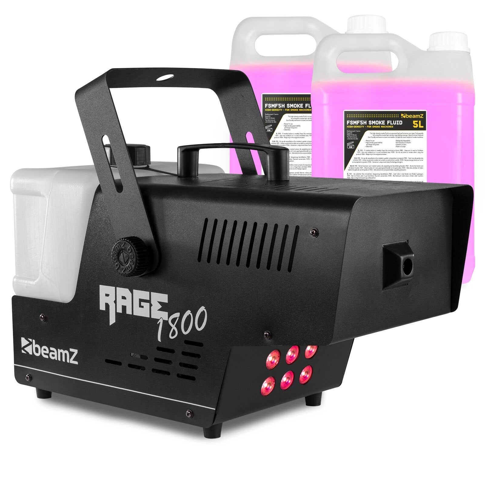 BeamZ RAGE1800LED rookmachine - Met 6x 9W RGBA LED’s - Inclusief 10 liter rookvloeistof - 1800W