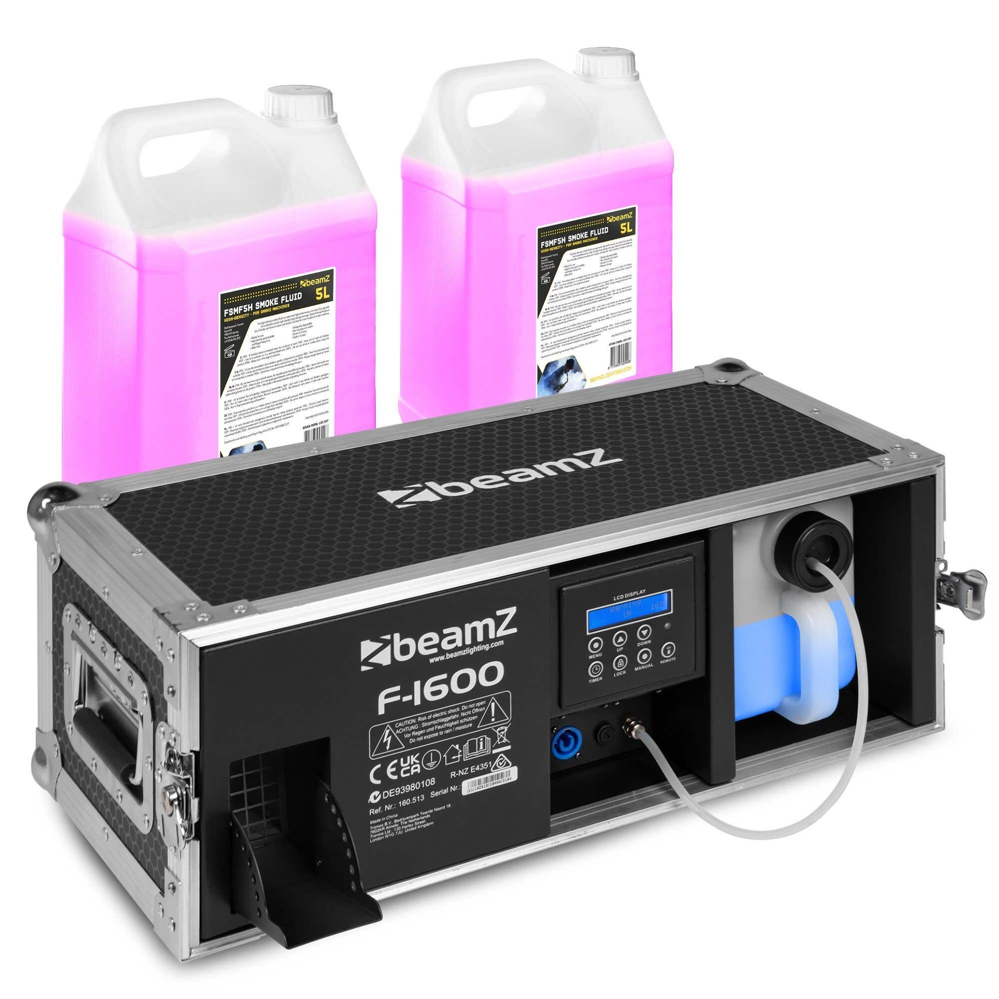 BeamZ F1600 Fazer rookmachine in flightcase - Met 10 liter rookvloeistof - DMX - 1600W