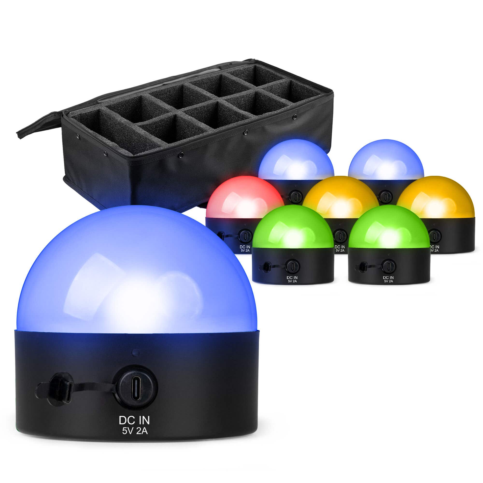 BeamZ set van 8 BTL32 Oplaadbare tafellampen in flightbag - Bollamp met RGBW LED - Draadloze DMX