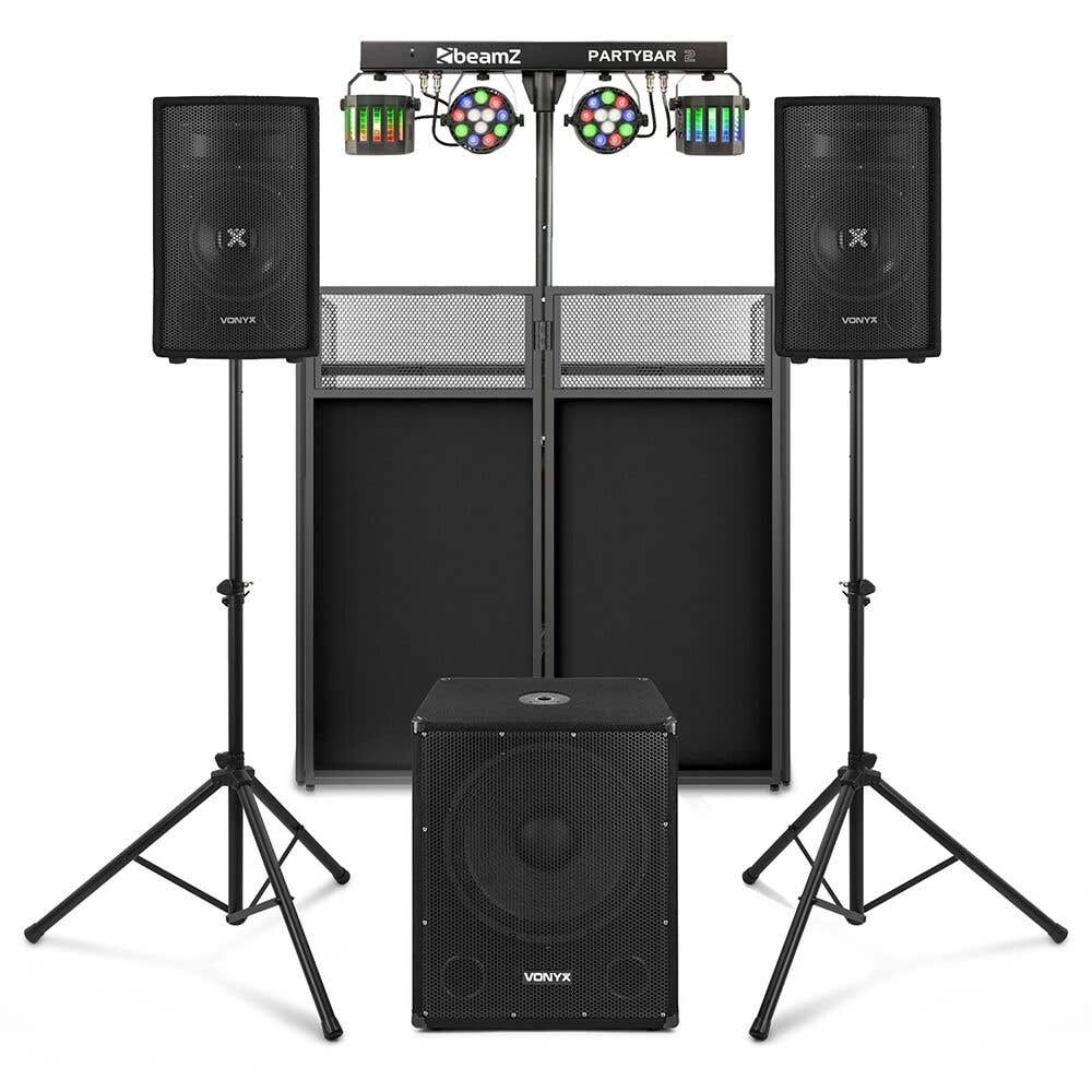Vonyx complete DJ setup - DJ set met Actieve speaker set met sub, Partybar en DJ Booth - 800W