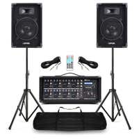 Kleine geluidsset voor bands PA Systeem met 8 inch speakers - 8 kanaals PA Mixer & statieven