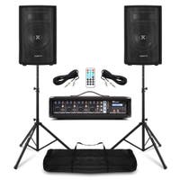 PA set voor beginnende bands met 8 inch speakers en mixer met ingebouwde versterker