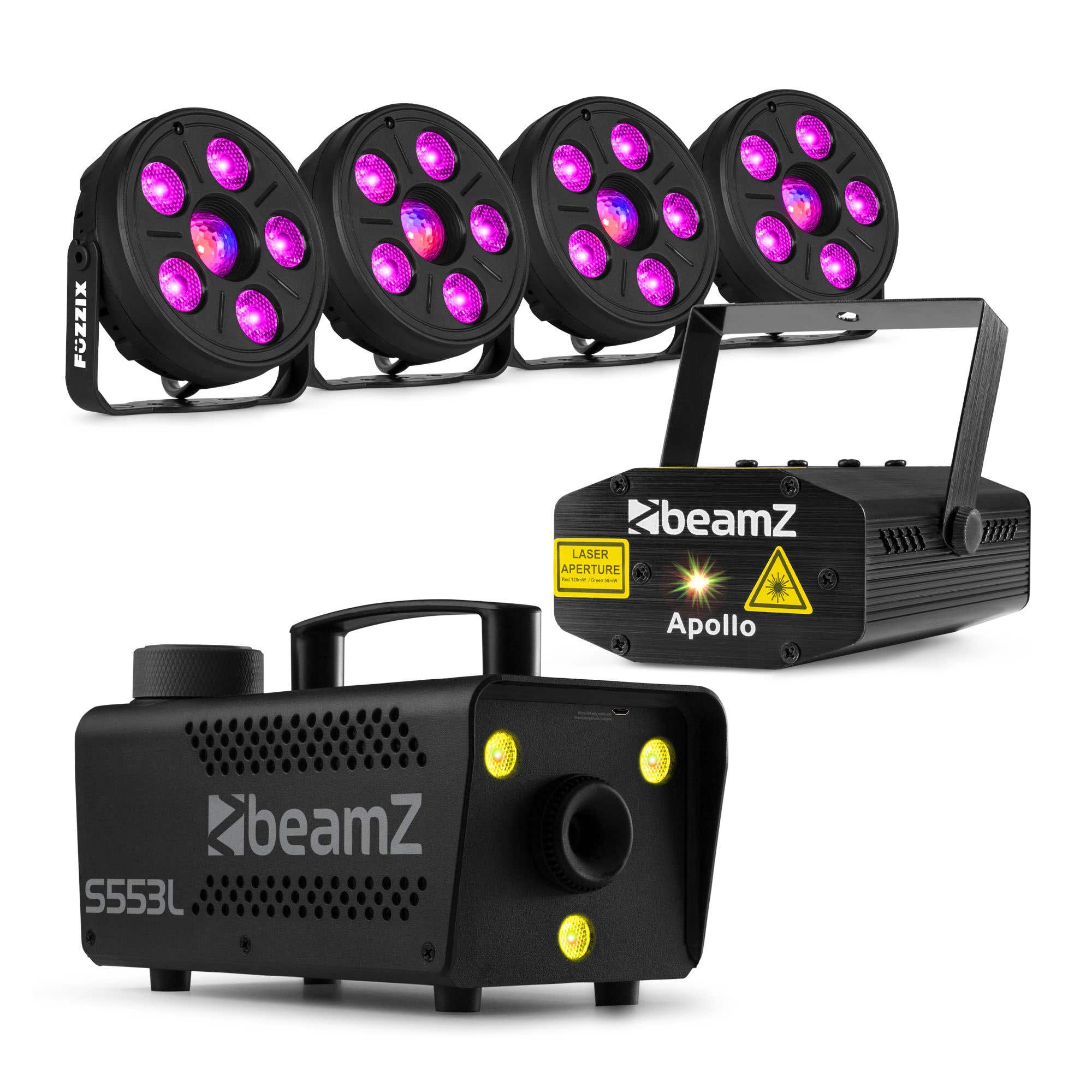 BeamZ oud en nieuw partyset - Feestset met discolampen, laser en rookmachine - 2025/2026-editie