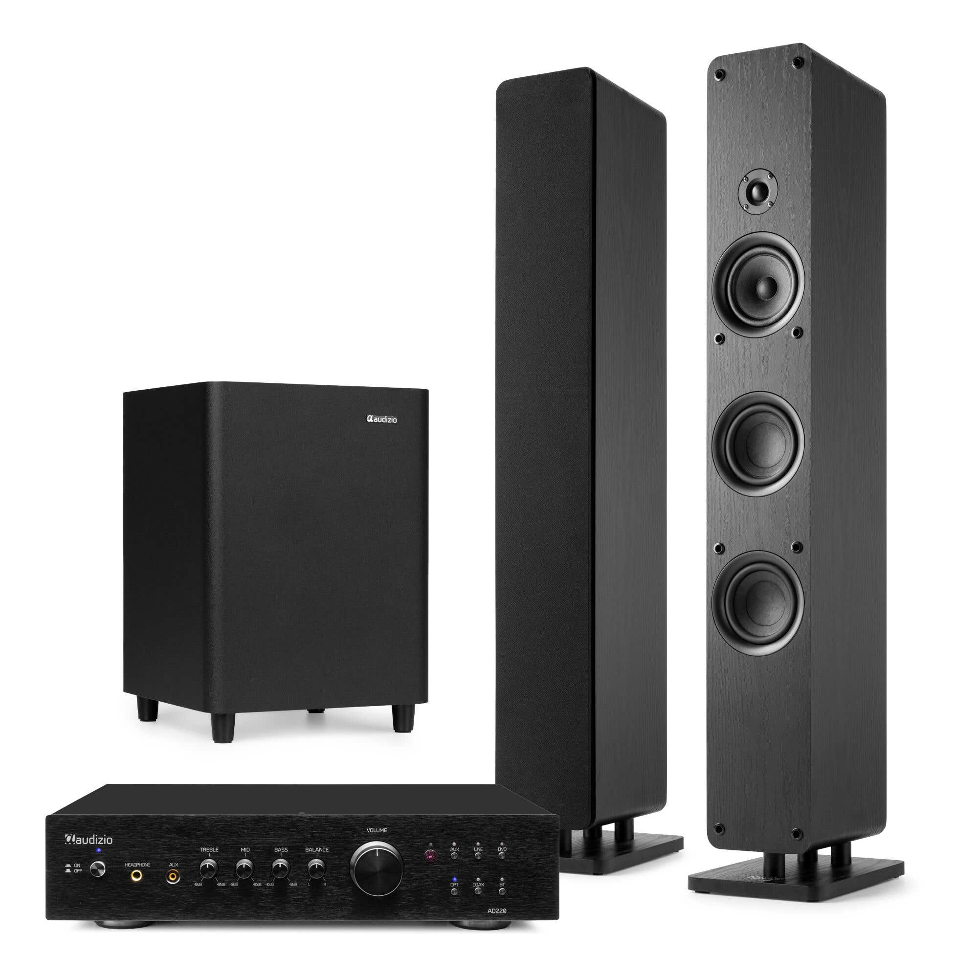 Audizio stereo installatie - Home cinema set - Zuilspeakers, subwoofer en versterker - Zwart - 450W