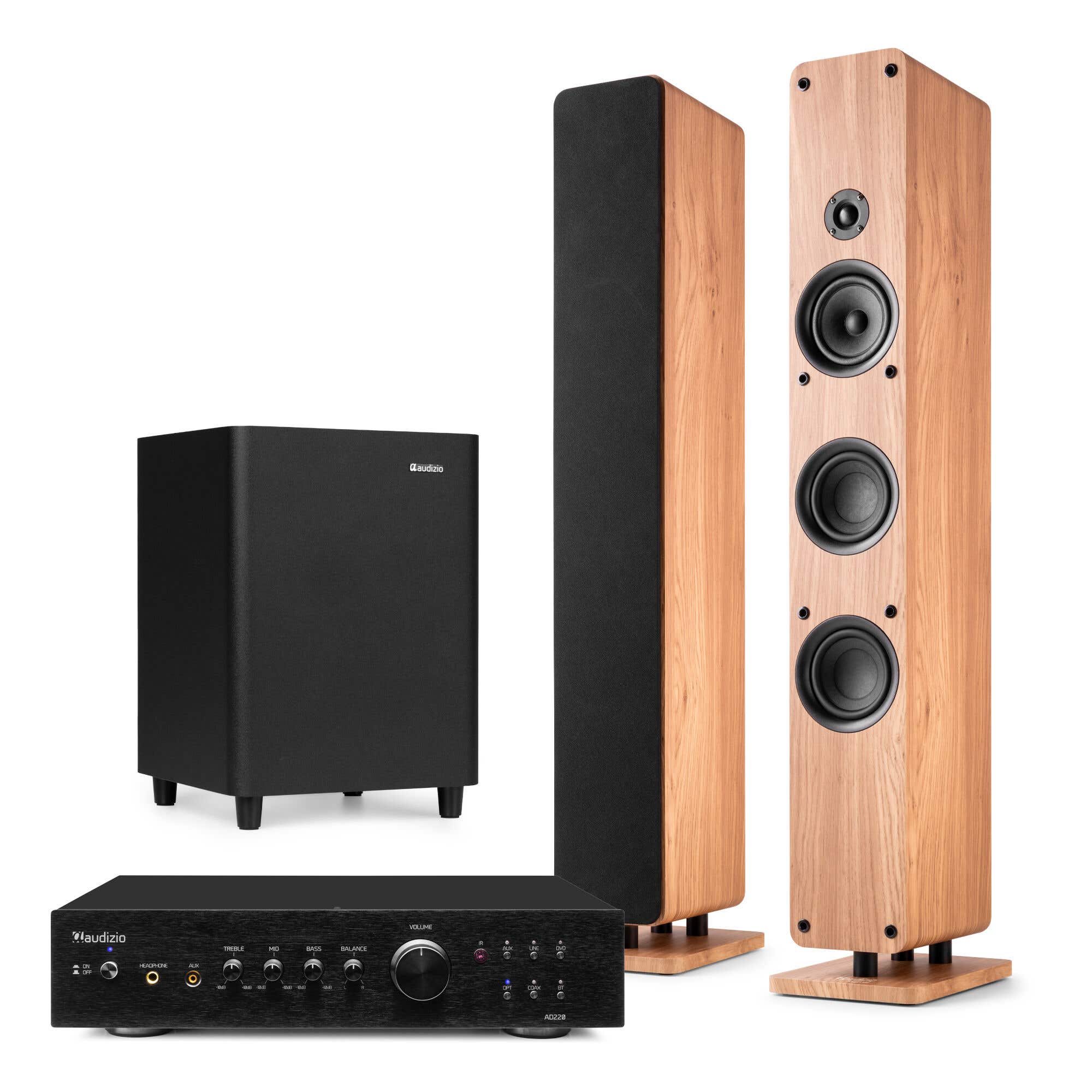 Audizio stereo installatie - Home cinema set - Zuilspeakers, subwoofer en versterker - Hout - 450W