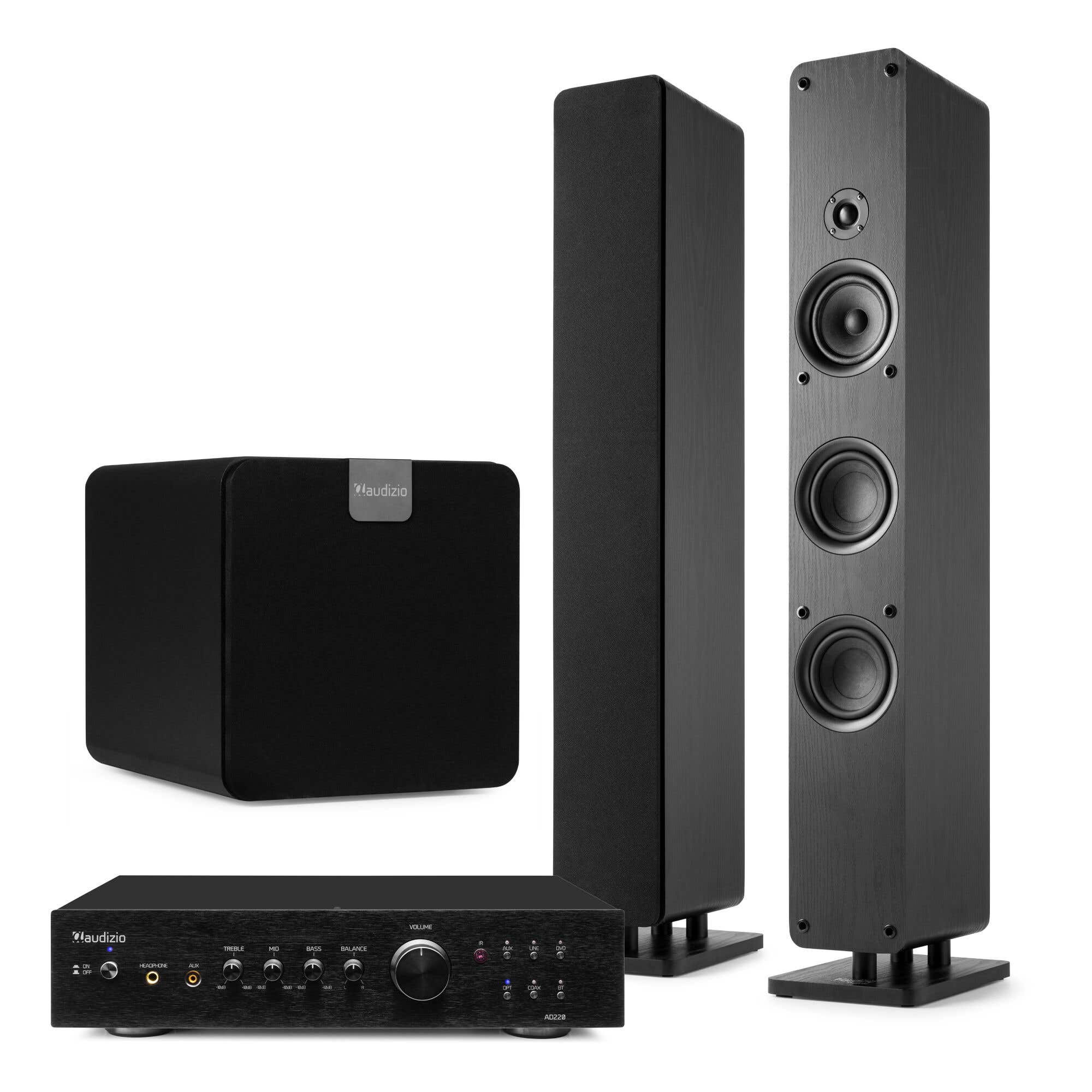 Audizio stereo installatie - Home cinema set - Zuilspeakers, subwoofer en versterker - Zwart - 480W