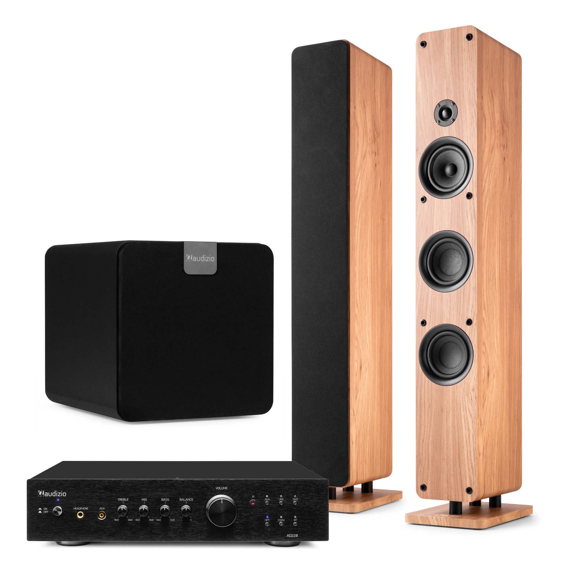 Audizio stereo installatie - Home cinema set - Zuilspeakers, subwoofer en versterker - Hout - 480W