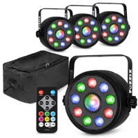 Fuzzix set van 4 PLF15 Party LED parren in flightbag - 9x 2W RGB LED’s en 6W centrale LED - Met DMX