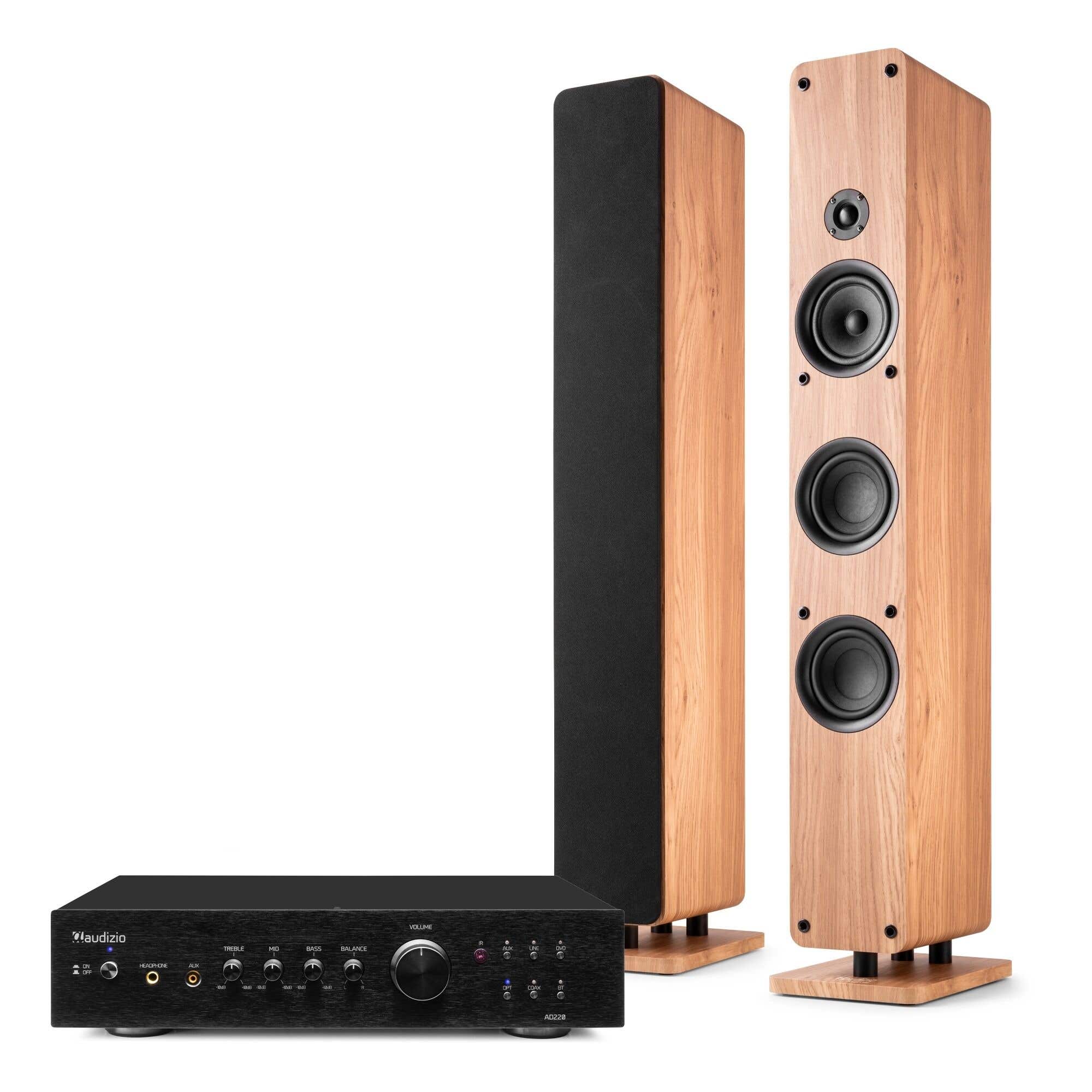 Audizio ARCO stereo installatie - HiFi set met zuilspeakers en stereo versterker - 320W - Houtlook