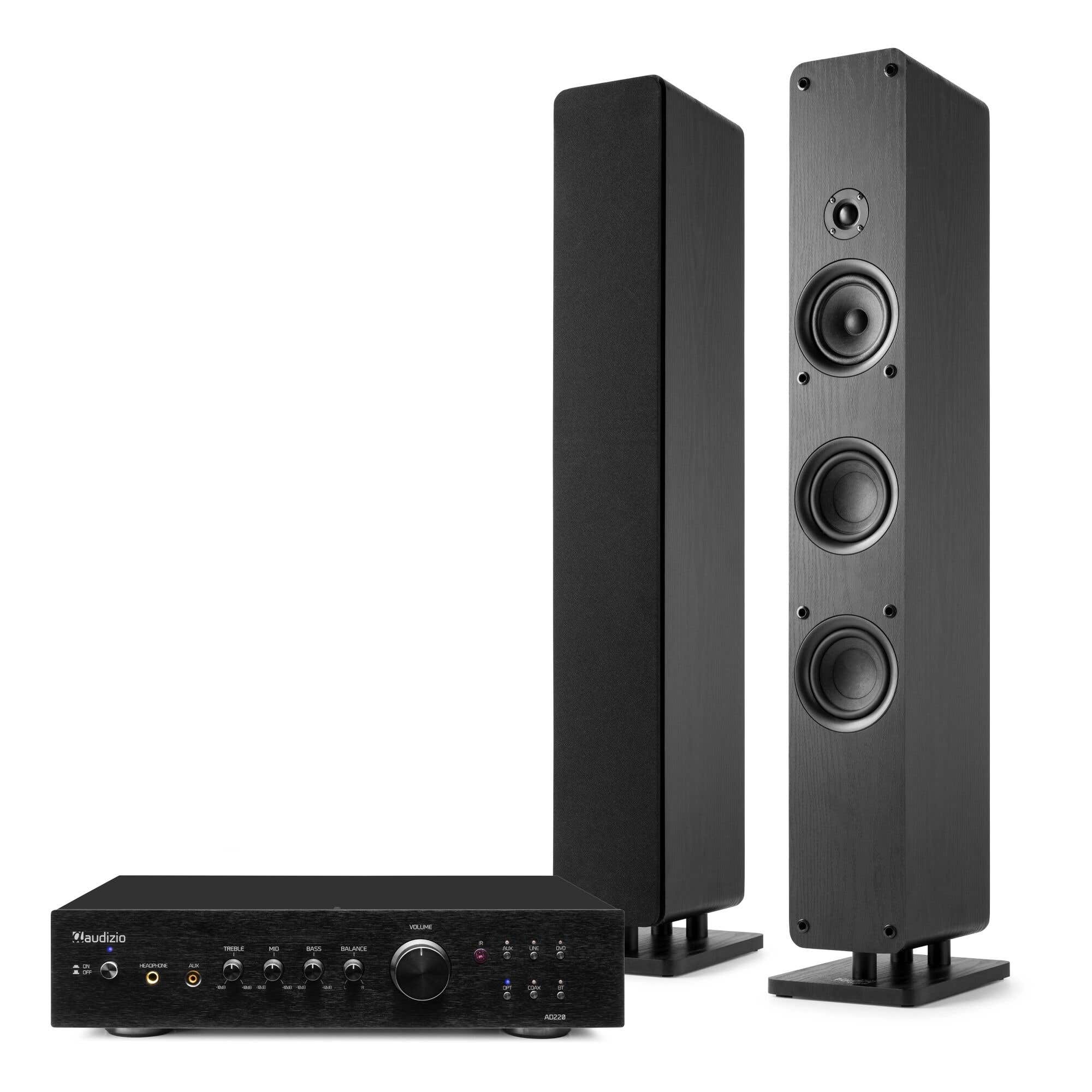 Audizio ARCO stereo installatie - HiFi set met zuilspeakers en stereo versterker - 320W - Zwart
