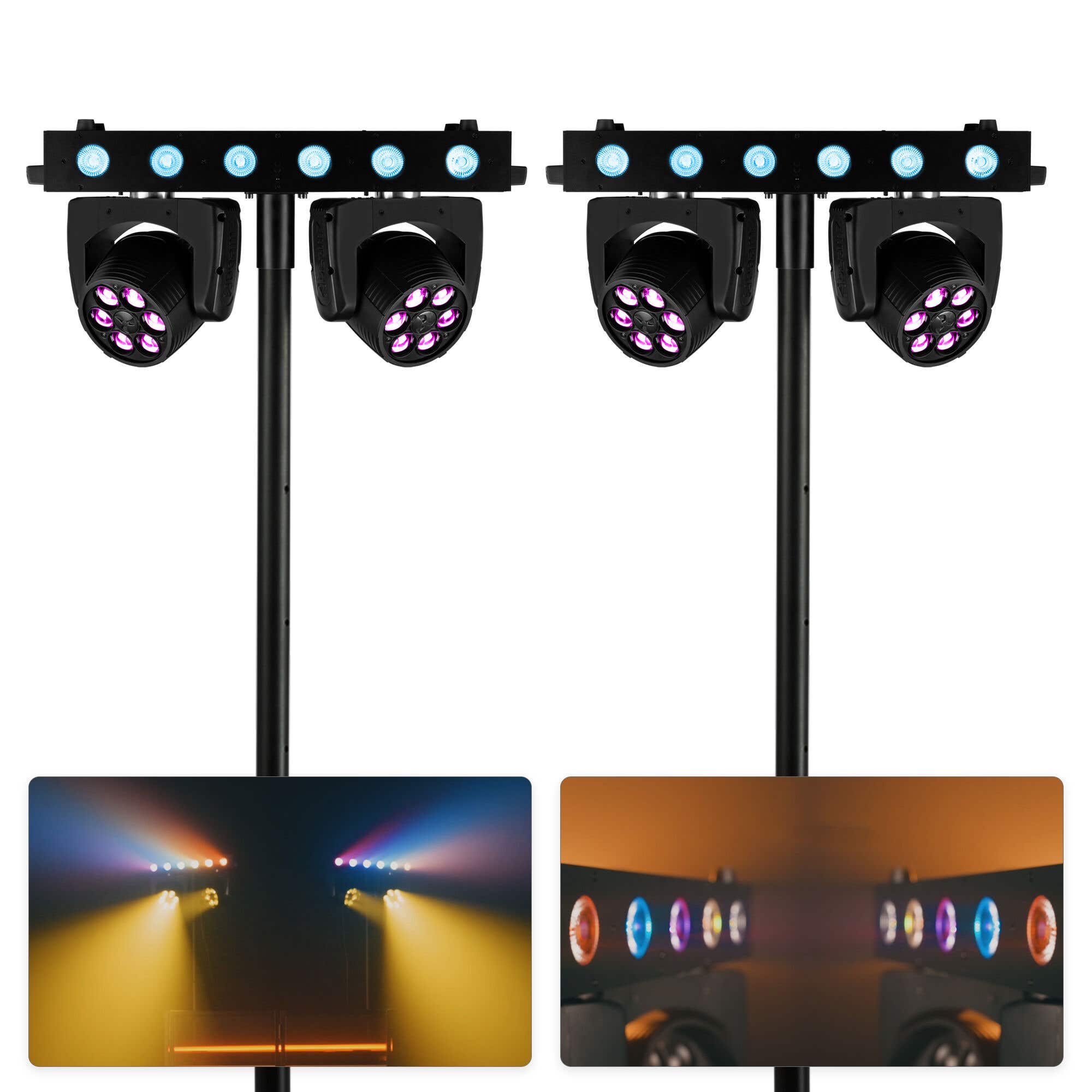 BeamZ set van 2 Fuze Twin wash moving head bars - 2 RGBW moving head bars combi op statief - 75W