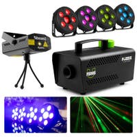 BeamZ huisfeest partyset - 4 Lampen, laser en rookmachine - Ideaal voor kinderfeestjes - Pakket M