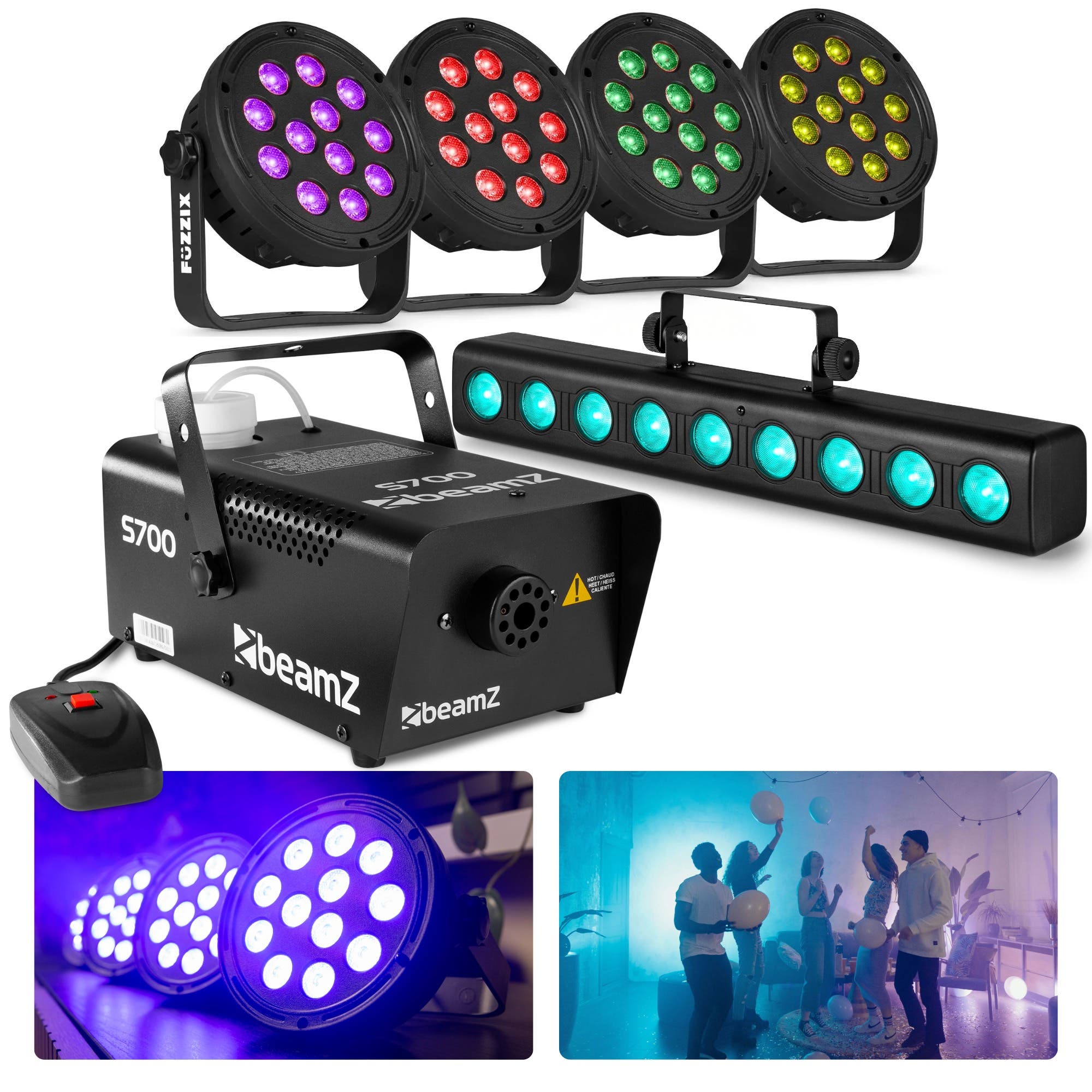 BeamZ huisfeest partyset - Met 5 discolampen en rookmachine - Ideaal voor kinderfeestjes - Pakket L
