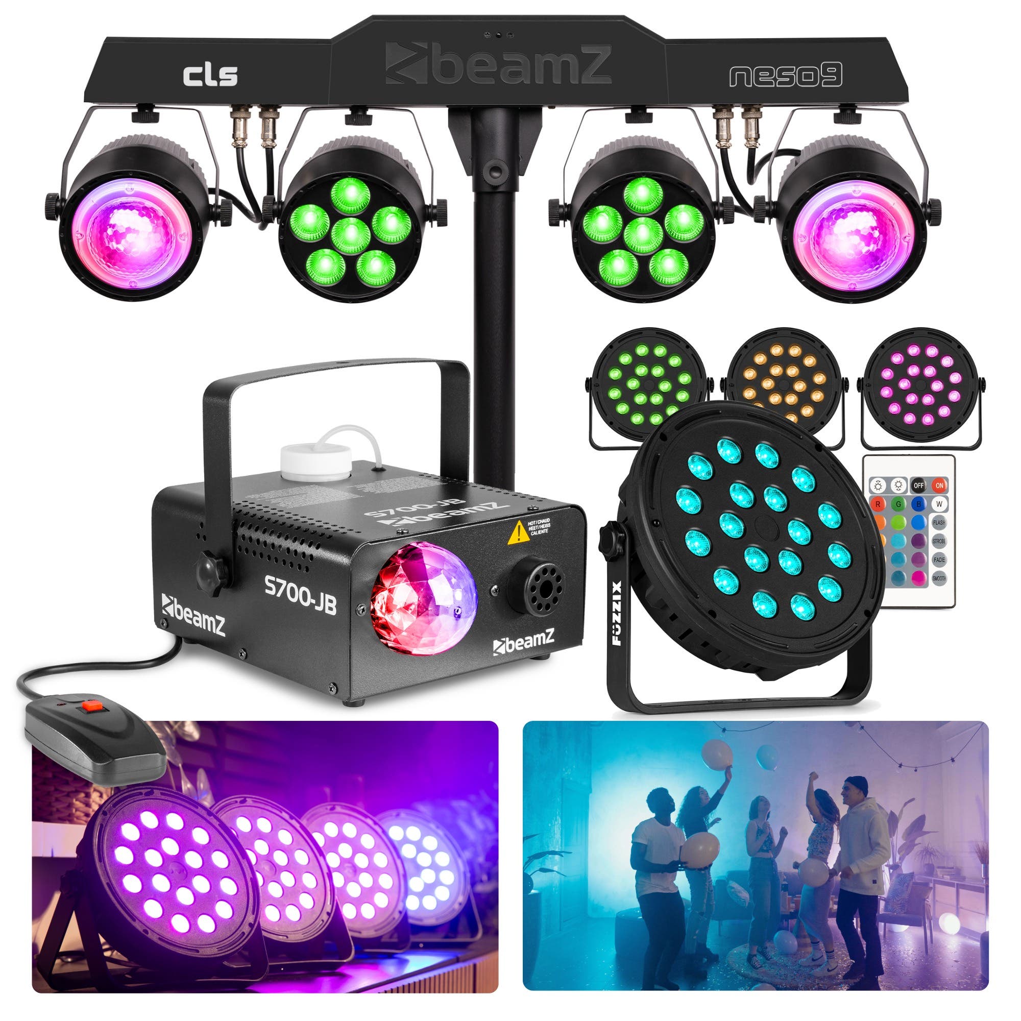 BeamZ huisfeest partyset - Met 4 parren, party bar en rookmachine - Ideaal voor feestjes - Pakket XL 