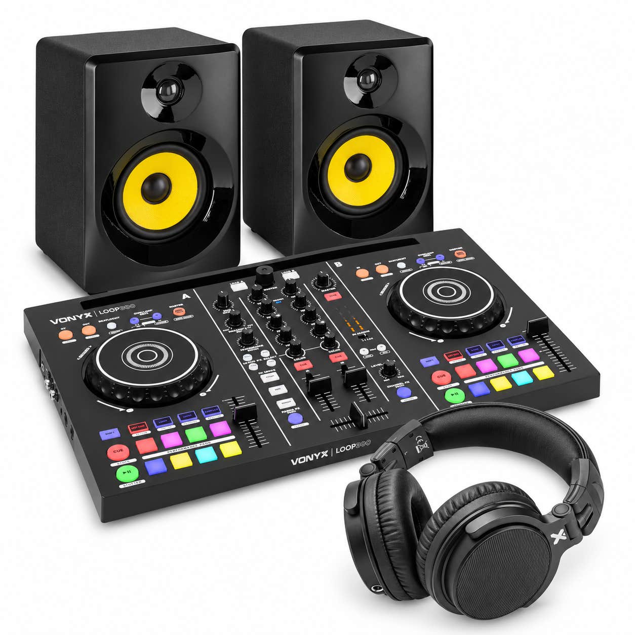 Vonyx Loop300 DJ controller - Set met actieve speakers en DJ koptelefoon - Virtual DJ LE software