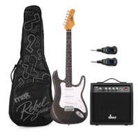 MAX Rebel ST draadloze elektrische gitaar set - Complete starterset incl. versterker - Zwart