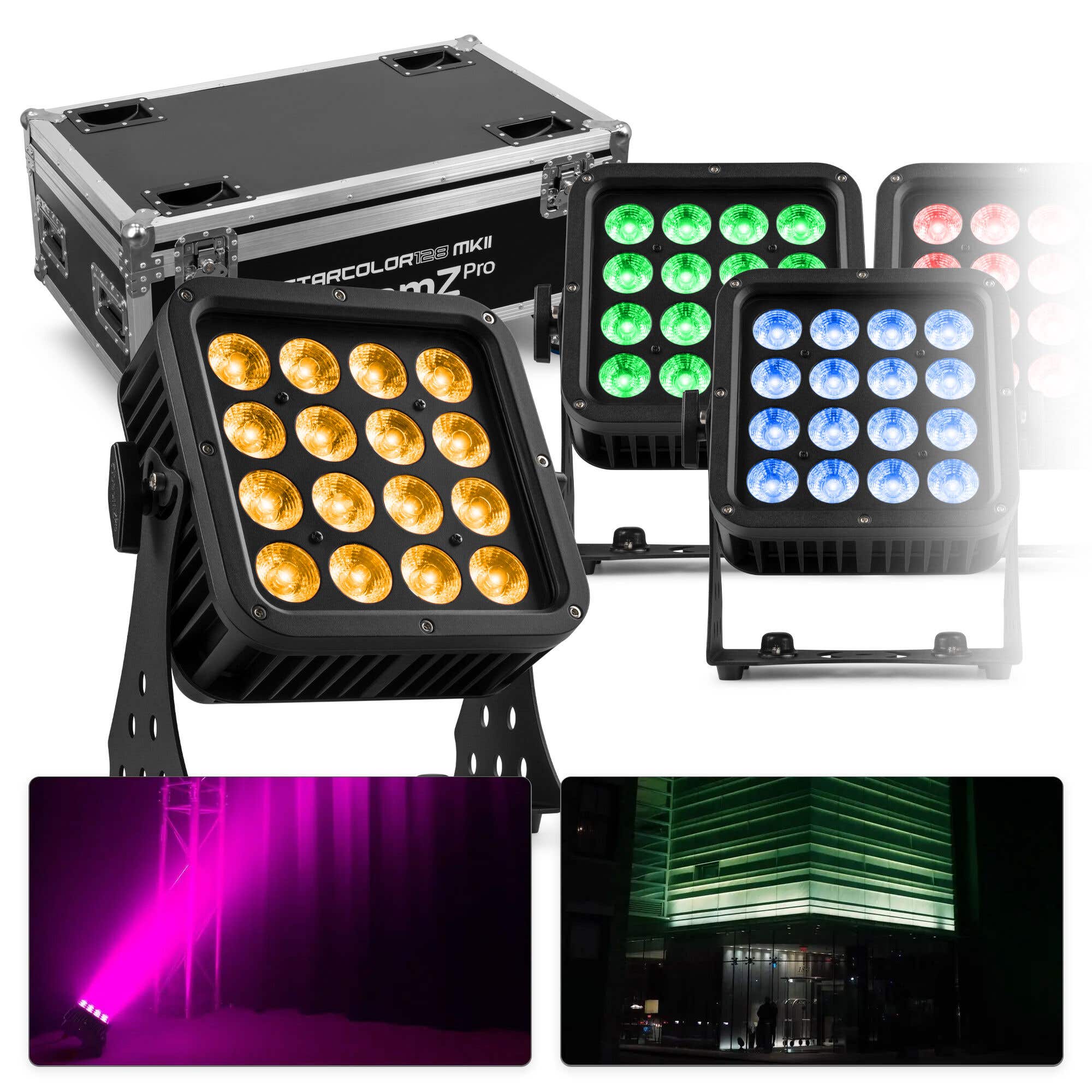 BeamZ Pro set van 8x StarColor135 in flightcase - IP65 waterdichte floodlight met 16x 8W RGBA LED’s