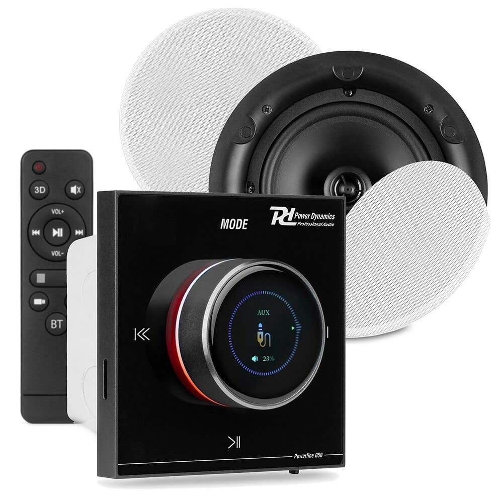 Power Dynamics Powerline B50BSet inbouw versterker met 2 plafondspeakers - 6.5 inch - 2x 25W
